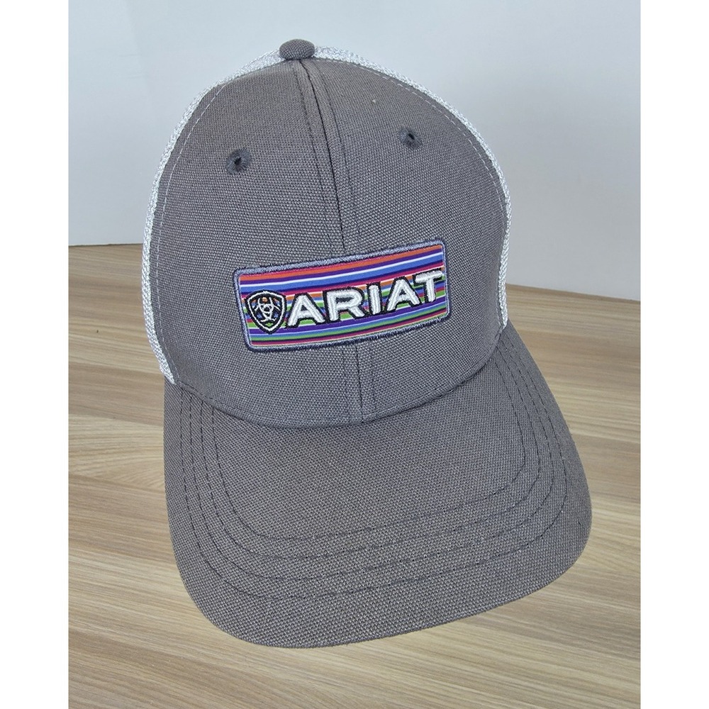 Ariat Snapback Trucker Hat Gray One Size Mesh Back Embroidered Colorblock